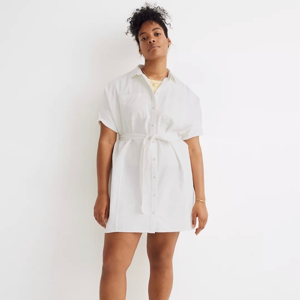 Madewell NWT Denim Seamed Courier Tie-Waist Shirtdress - Tile White (XXS)
